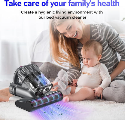 RocketCat Mattress Vacuum Cleaner, 15Kpa Powerful Suction Bed Vacuum Cleaner with UV, Ultrasonic & High Heat, Double-Cup Washable Filter Bins, Handheld Vacuums for Dust & Pet Hair(Corded)